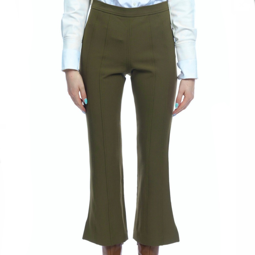 NEW CINQ A SEPT GREEN CROPPED FLARE-LEG PANTS